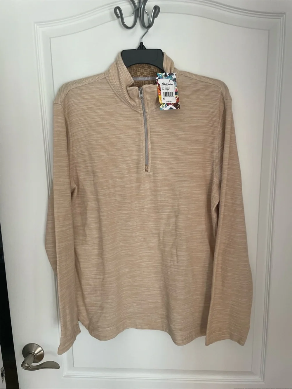 $188 New Robert Graham Ledson Quarter Zip Pullover Men Small S Oatmeal NWT